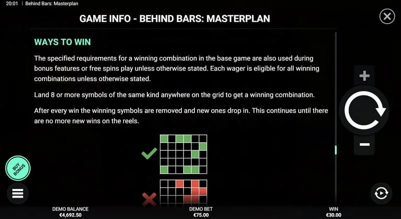 Behind Bars Masterplan - pregled dobitnih linija i kombinacija